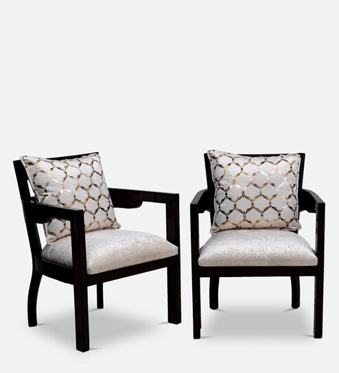 Projakto Solid Wood Arm Chair In Beige Colour Set Of 2