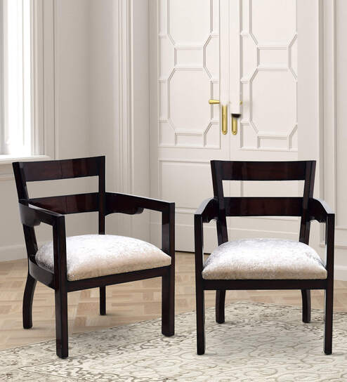 Projakto Teak Wood Arm Chair In Brown Finish (Set of 2)