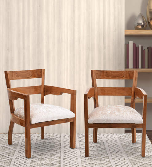 Projakto Teak Wood Arm Chair In Teak Finish (Set of 2)
