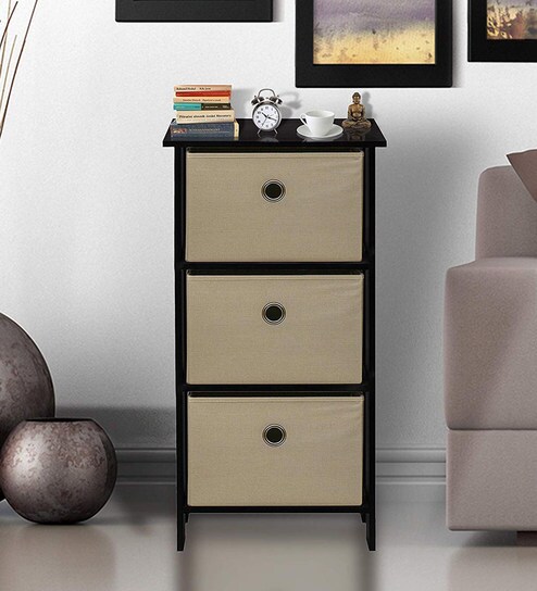 Buy Protea 3 Tier Chest Of Drawer With Fabric Drawer In Black
