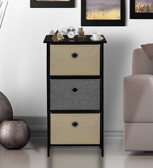 Buy Protea 3 Tier Chest Of Drawer With Fabric Drawers In Grey
