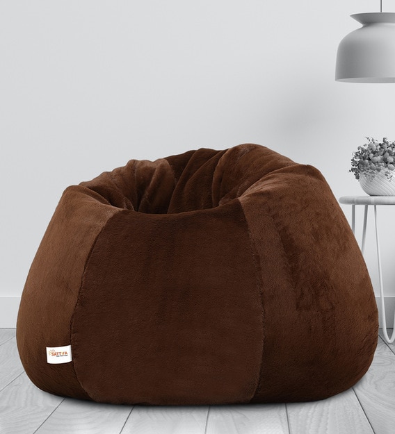 Buy Premium Fur Jumbo Bean Bag with Beans in Brown Colour by Sattva