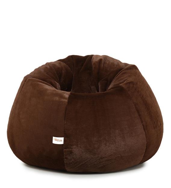 Buy Premium Fur Jumbo Bean Bag with Beans in Brown Colour by Sattva