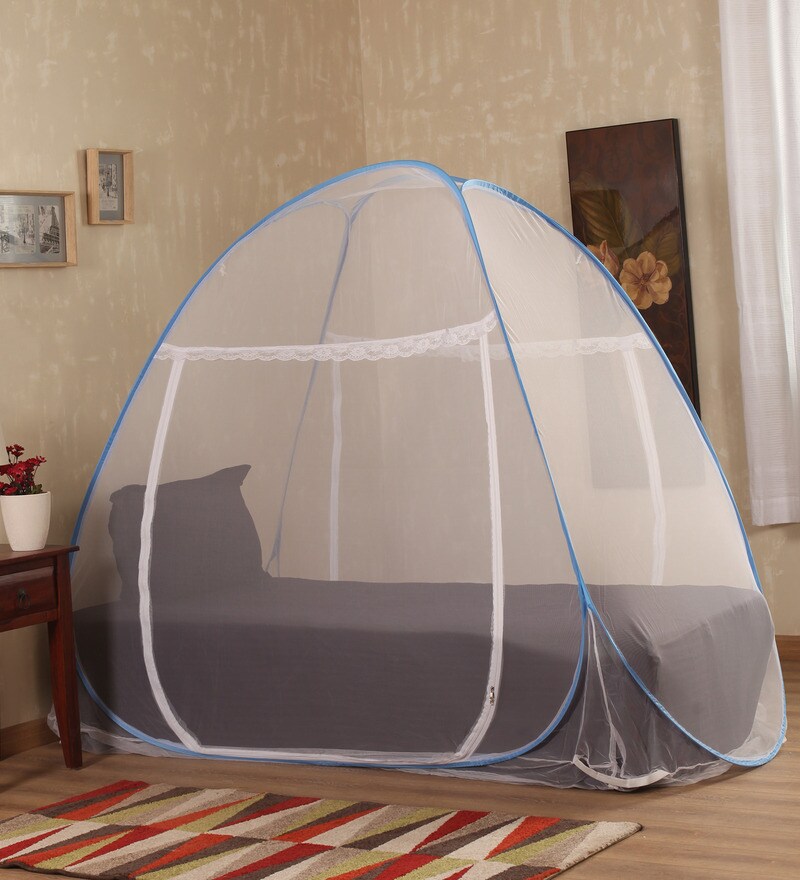 Buy Prc Net Terylene Blue & White Single Bed Mosquito Net Online