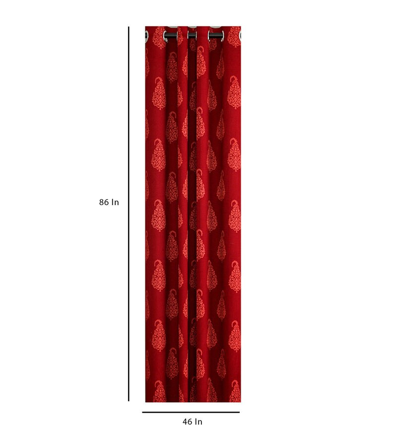 Buy Red Cotton Floral 7ft Light Filtering Eyelet 1 Pc Door Curtain by