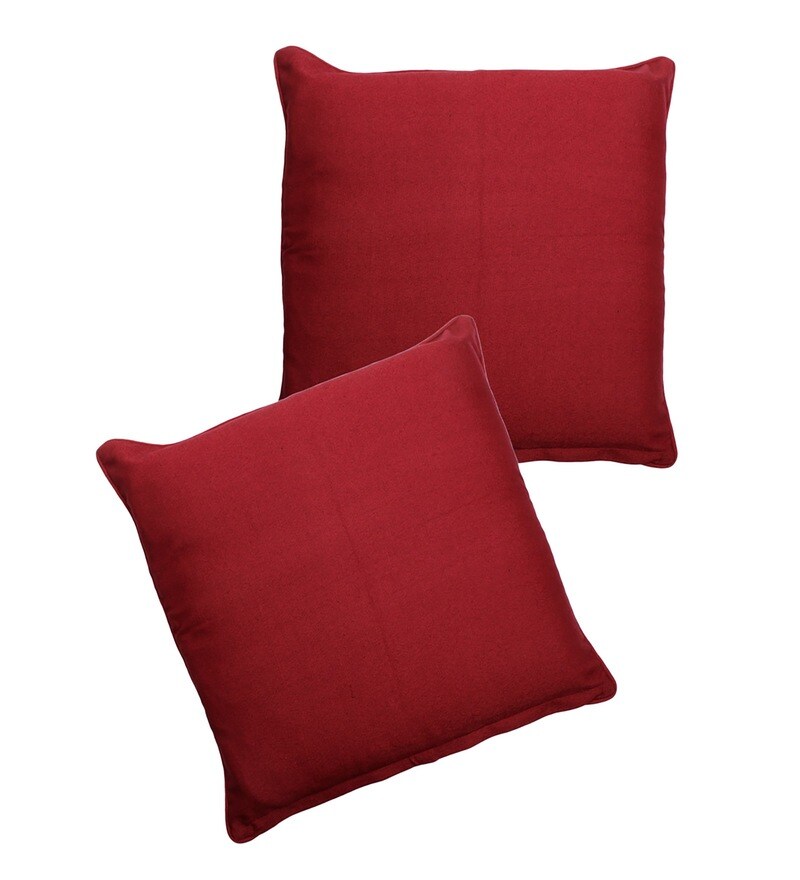 Buy Plain Solid Cotton Red 24x24 Inch Cushion Covers (Set Of 2) By