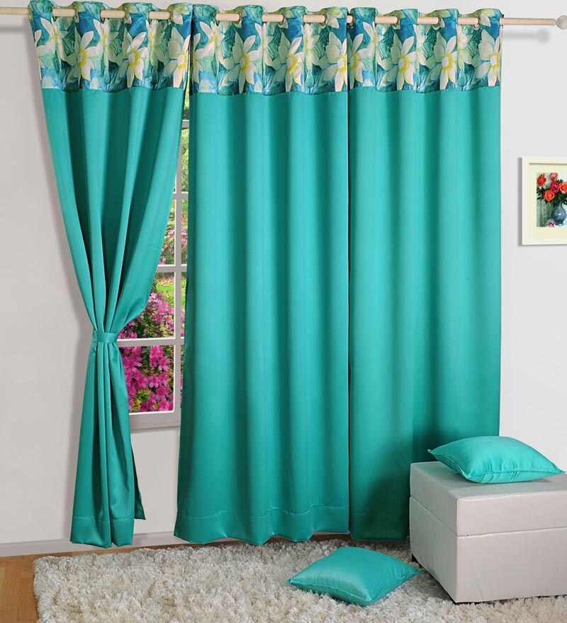 Buy Swayam Premium Digitally Printed Blackout Aquamarine Silk Solid
