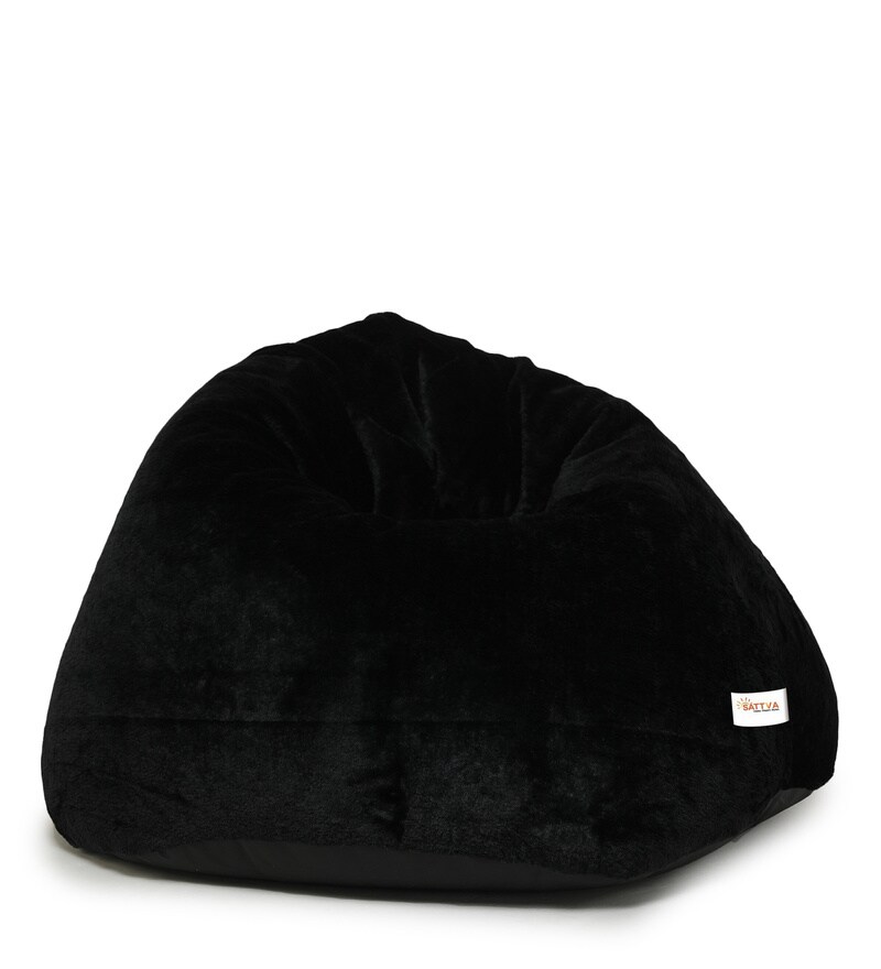 Buy Premium Fur Jumbo Bean Bag with Beans in Black Colour by Sattva