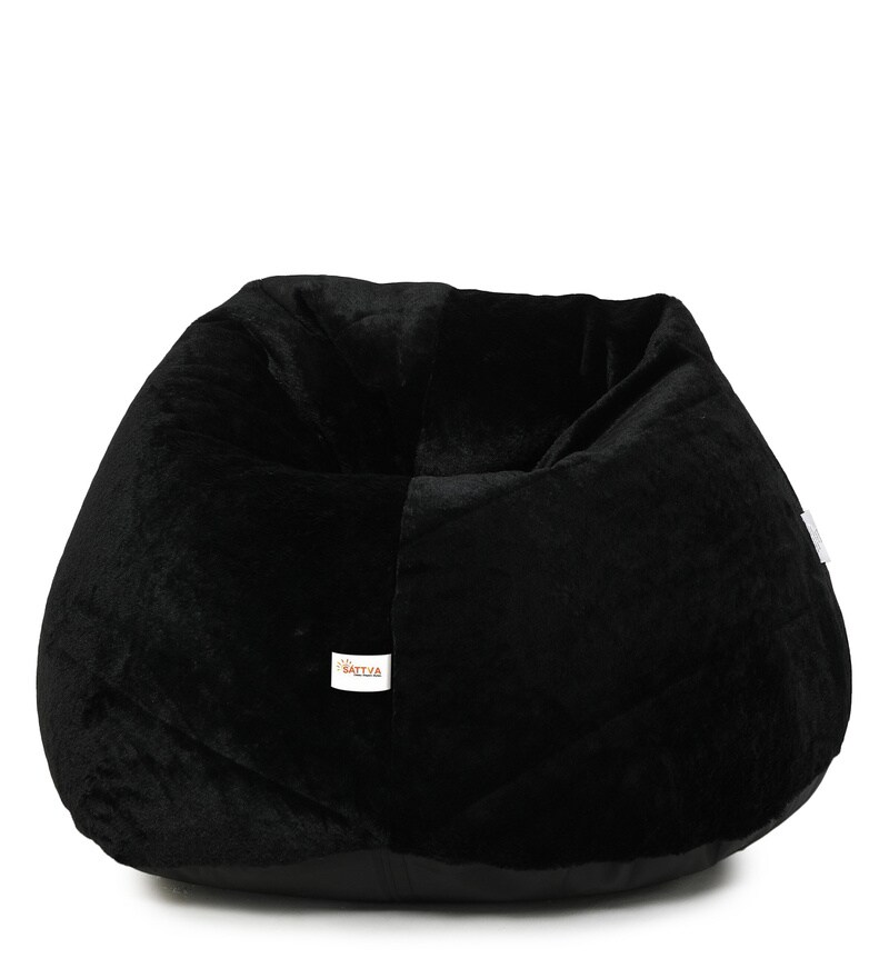 Buy Premium Fur Jumbo Bean Bag with Beans in Black Colour by Sattva
