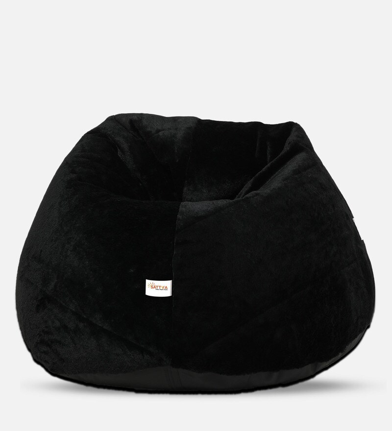 Buy Premium Fur Jumbo Bean Bag with Beans in Black Colour by Sattva