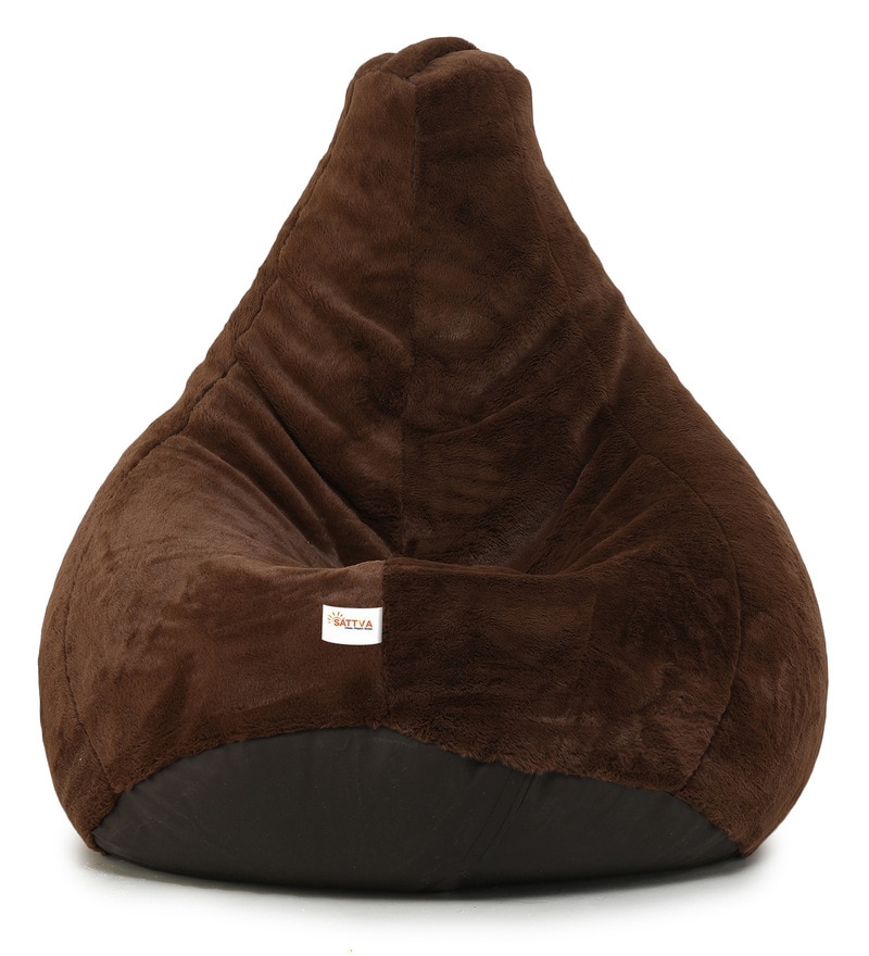 Buy Premium Fur Jumbo Bean Bag with Beans in Brown Colour by Sattva