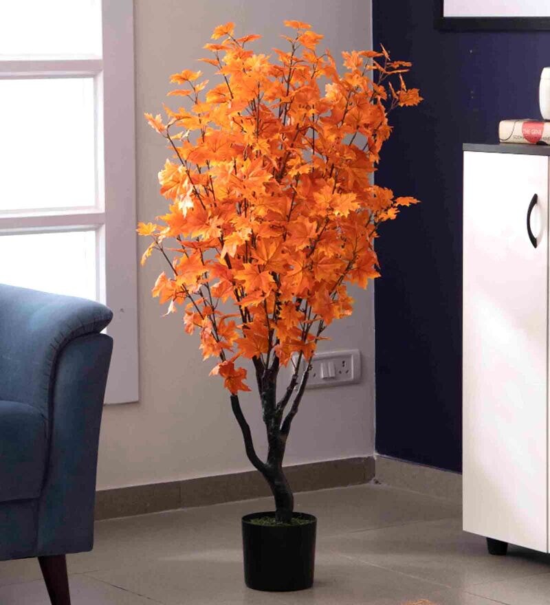 Buy Premium Orange Polyester Artificial Japanese Maple Plant with Pot