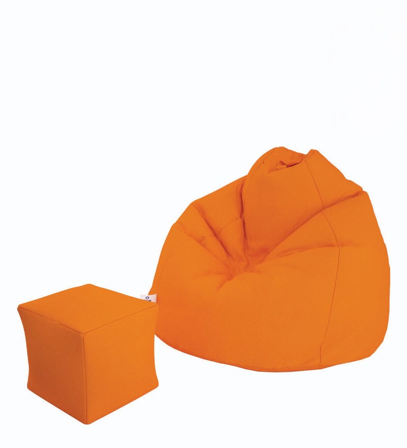 Buy Premium XXXL Size Bean Bag & Foot Stool with Beans in Orange Colour