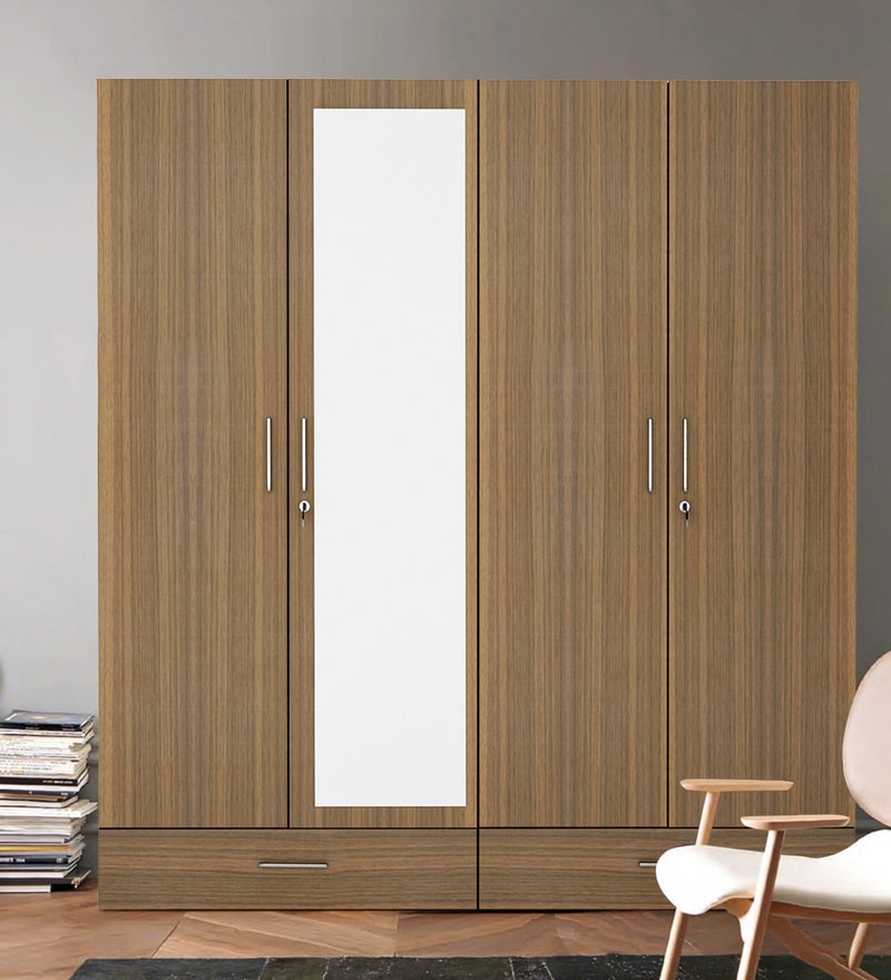 Buy Prospero 4 Door Wardrobe with Mirror in Classic Walnut Finish by ...