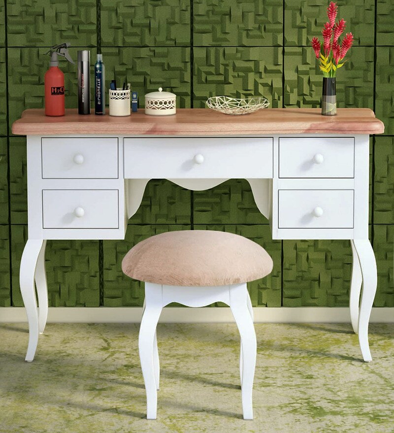 Buy Provencal Solid Wood Dressing Table with Cushioned Seat in White