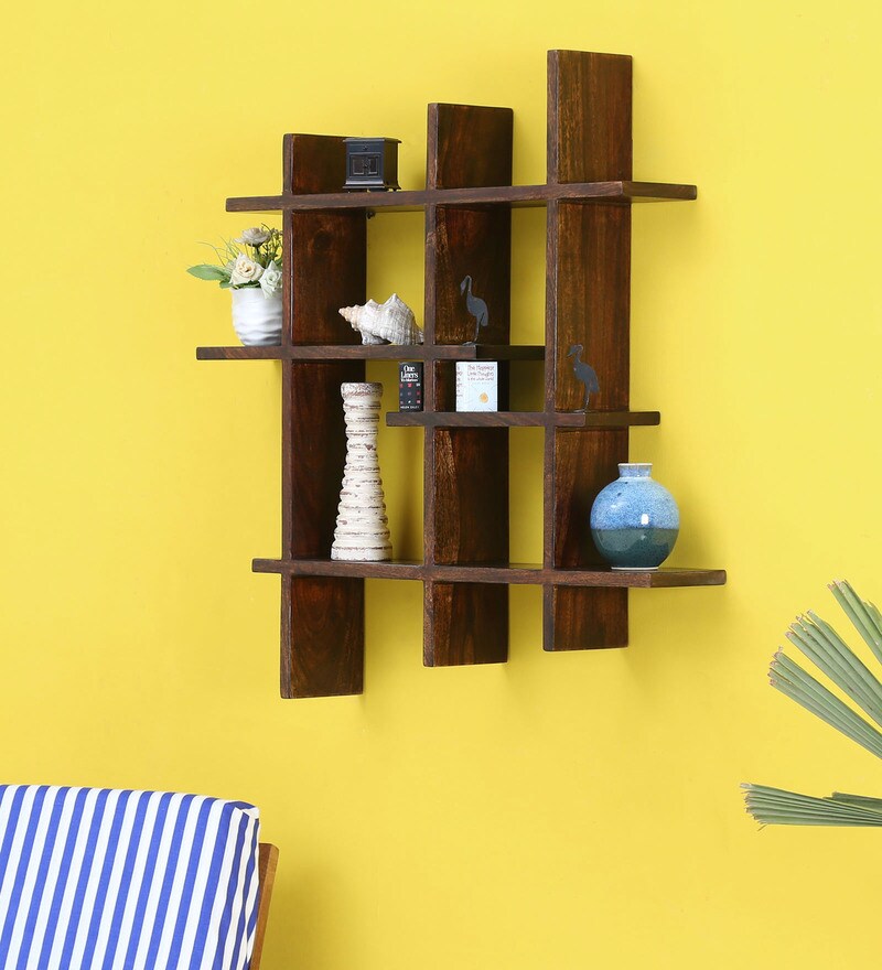 Buy Sheesham Wood Wall Shelf in Provincial Teak Finish by My Furniture