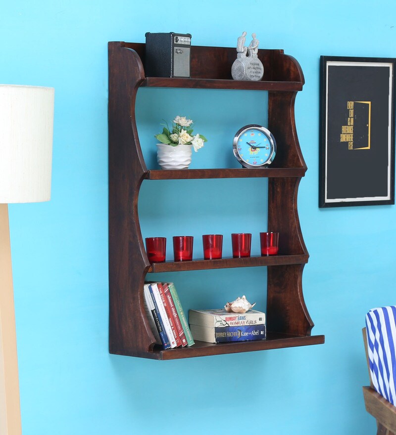 Buy Sheesham Wood Book Shelf in Provincial Teak Finish by My Furniture