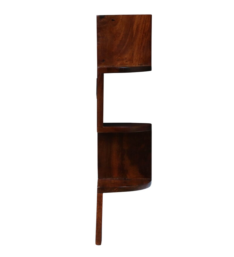 Buy Sheesham Wood Zigzag Corner Wall Shelf in Provincial Teak Finish by