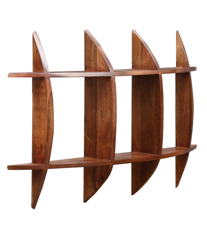 Buy Sheesham Wood Floating Book Shelf in Provincial Teak Finish by My