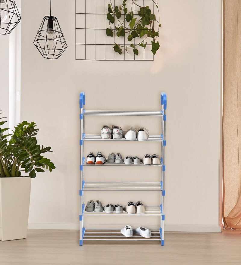 Buy Proxima Six Layer Iron Shoe Rack in Blue Colour By Nilkamal Online
