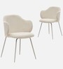 Pragnya Velvet Fabric Dining Chair In Off White Colour