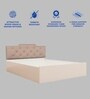 Prajna  Queen Size Upholstered Bed In Beige Colour & White Colour With Box Storage