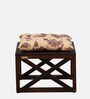 Prebuz Sheesham Wood Foot Stool In Scratch Resistant Walnut Finish With Floral Print