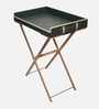 Precioso Leather Foldable End Table In Bottle Green Finish