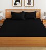 Black Solid 300 TC Cotton 1 Double Bedsheet with 2 Pillow Covers