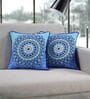 Premium 100% Cotton Blue Mandala Design Cushion Covers   Set of 2 (16 x 16 Inches)   Soft & Durable