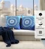 Premium 100% Cotton Blue Mandala Design Cushion Covers   Set of 2 (24 x 24 Inches)   Soft & Durable