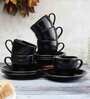 Premium 180ml Black Ceramic (Set of 12) Tea Cup & Saucer Set