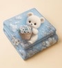 Blue 7D Digital Printed Teddy Queen Size Bedsheet Sheet with 2 Matching Pillow Covers