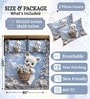 Blue 7D Digital Printed Teddy Queen Size Bedsheet Sheet with 2 Matching Pillow Covers