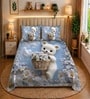 Blue 7D Digital Printed Teddy Queen Size Bedsheet Sheet with 2 Matching Pillow Covers
