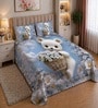 Blue 7D Digital Printed Teddy Queen Size Bedsheet Sheet with 2 Matching Pillow Covers