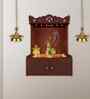 Premium Art of Mor Pankh Brown Wooden Temple for Home with Inbuilt Focus Light & Spacious Shelf