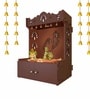 Premium Art of Mor Pankh Brown Wooden Temple for Home with Inbuilt Focus Light & Spacious Shelf