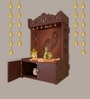 Premium Art of Mor Pankh Brown Wooden Temple for Home with Inbuilt Focus Light & Spacious Shelf