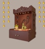 Premium Art of Mor Pankh Brown Wooden Temple for Home with Inbuilt Focus Light & Spacious Shelf