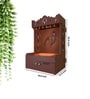 Premium Art of Mor Pankh Brown Wooden Temple for Home with Inbuilt Focus Light & Spacious Shelf