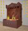Brown Finish Premium Art of Mor Pankh Floor Temple with Spacious Wooden Shelf & Inbuilt Focus Light