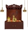 Brown Finish Premium Art of Mor Pankh Floor Temple with Spacious Wooden Shelf & Inbuilt Focus Light