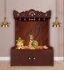 Brown Finish Premium Art of Mor Pankh Floor Temple with Spacious Wooden Shelf & Inbuilt Focus Light