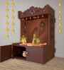 Brown Finish Premium Art of Mor Pankh Floor Temple with Spacious Wooden Shelf & Inbuilt Focus Light