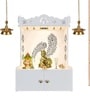 White Finish Art of Mor Pankh Floor Temple with Spacious Wooden Shelf & Inbuilt Focus Light