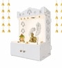 Premium Art of Mor Pankh White Wooden Temple for Home with Inbuilt Focus Light & Spacious Shelf