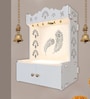 Premium Art of Mor Pankh White Wooden Temple for Home with Inbuilt Focus Light & Spacious Shelf
