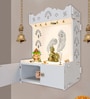 Premium Art of Mor Pankh White Wooden Temple for Home with Inbuilt Focus Light & Spacious Shelf