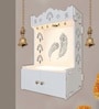 Premium Art of Mor Pankh White Wooden Temple for Home with Inbuilt Focus Light & Spacious Shelf